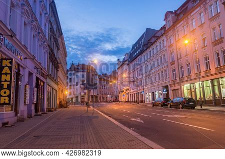 Zgorzelec, Poland - June 2, 2021: Morning View On Street In City Center Of Zgorzelec.