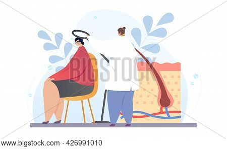 Profession Of A Trichologist Concept. The Doctor Checks The Health Of The Hair Follicles And Scalp W