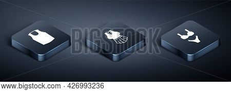 Set Isometric Undershirt, Swimsuit And Icon. Vector