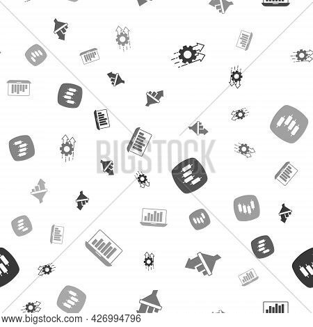 Set Time Management, Sales Funnel With Chart, Browser Stocks Market And Laptop Graph On Seamless Pat
