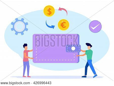 Flat Style Vector Illustration. Currency Exchange, Online Money Transactions, Stock Trading Icon Set