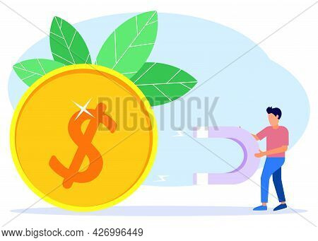 Vector Illustration Of A Business Concept. Successful Business People Hold Large Magnets And Attract