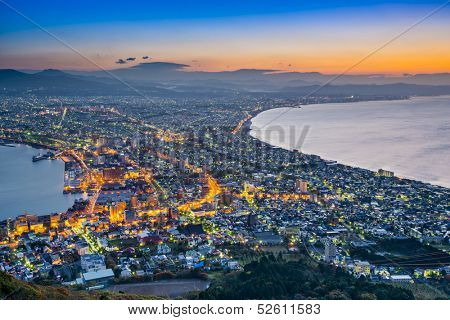 Hakodate, Japan viewed from Hakodate Mountain.