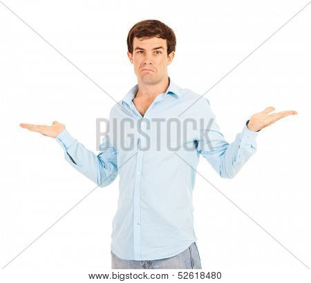 male don't know what to do isolated on white
