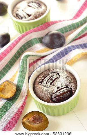 Clafoutis with plums and chocolate