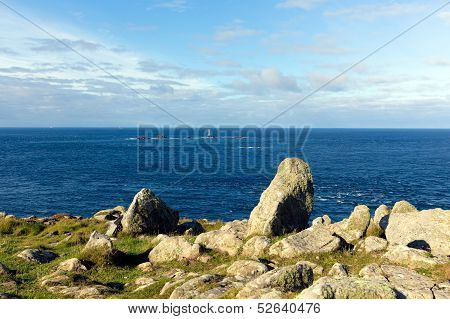 View from Land`s End Cornwall England UK including the Longships lighthouse and Cornish coast