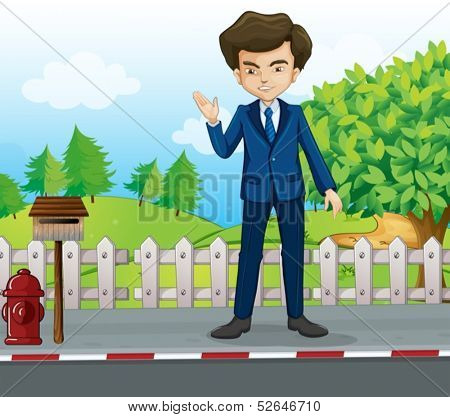 Illustration of a businessman at the street standing near the mailbox