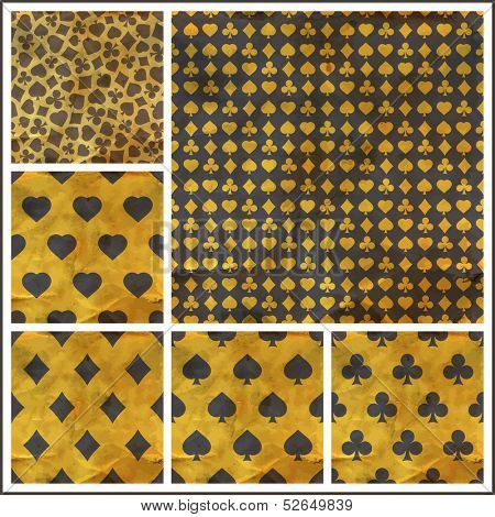 Seamless poker background with card suits: clubs, hearts, diamonds, spades. 