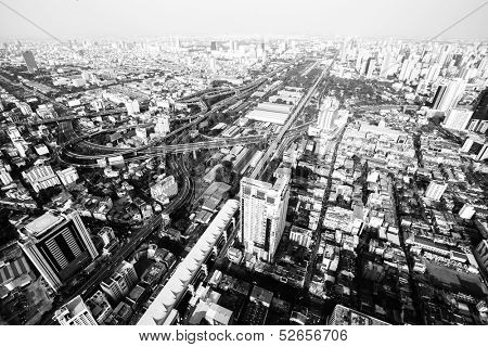 BANGKOK - APR 23: A view on the city from Bayok Sky hotel (b/w photo) on Apr 23, 2012 in Bangkok, Thailand. Baiyoke Sky the tallest hotel in Southeast Asia and the 3-tallest all hotel in the world.