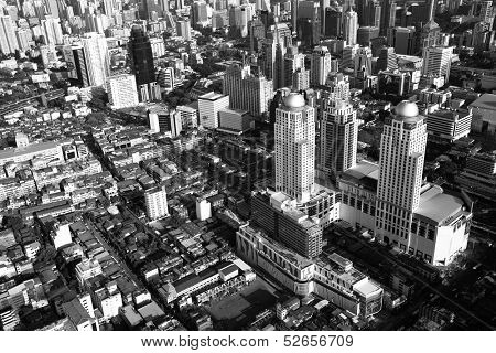 BANGKOK - APR 23: A view on the city from Bayok Sky hotel (b/w photo) on Apr 23, 2012 in Bangkok, Thailand. Baiyoke Sky the tallest hotel in Southeast Asia and the 3-tallest all hotel in the world.