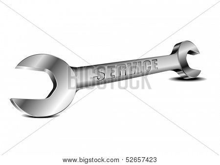 detailed illustration of a steel spanner with perspective view and service term