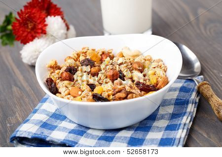 Healthy Muesli Breakfast With Nuts And Raisin
