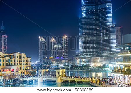 View On Burj Khalifa And Dubai Mall, Dubai, Uae, At Night