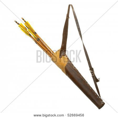 Quiver made of leather on isolated on white