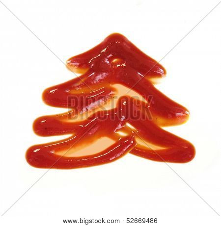 tomato sauce on white background that looks like fir-tree