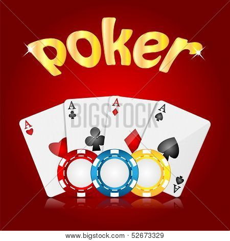 Playing Cards And Poker Chips On A Red  Background.casino Background.vector