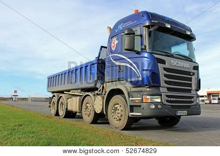 Blue Scania Heavy Duty Truck On A Parking Lot
