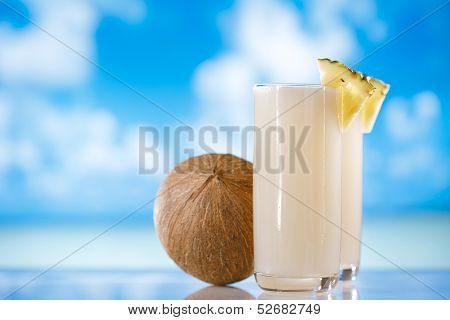 pinacolada pina colada cocktail on beach