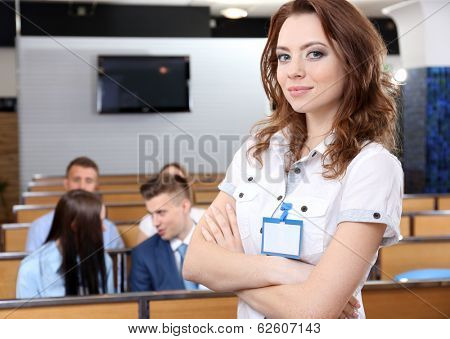 Businesswoman delivering presentation at conference