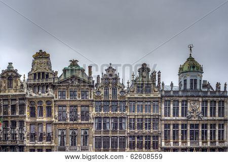 Guildhalls On Grand Place In Brussels, Belgium.