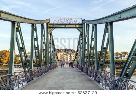 People At Eiserner Steg In Frankfurt