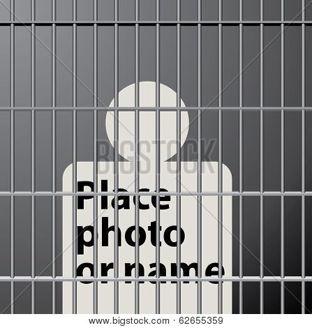 symbolic illustration with man in jail, in middle layer you can place photo or text