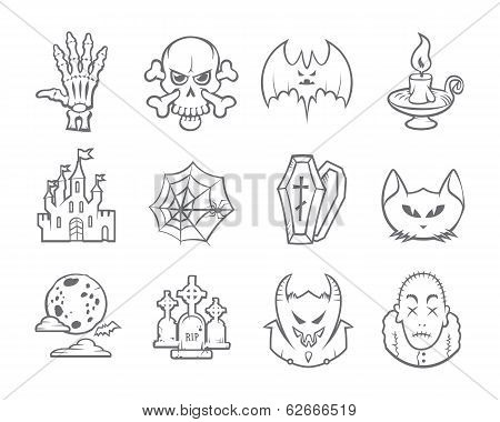 Halloween Icons Set. Isolated. LInework