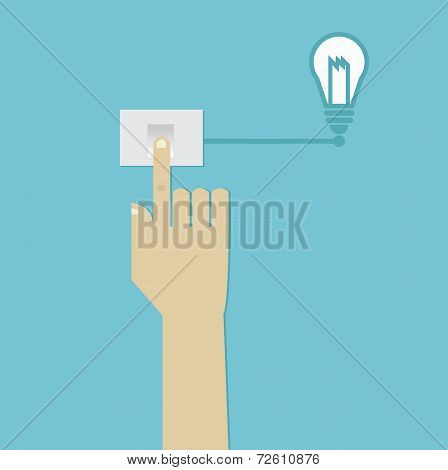 Human Hand Press Switch For Turn On Business Idea