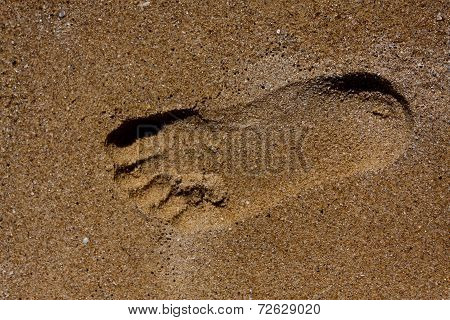 Yellow beach sand texture with footmark.