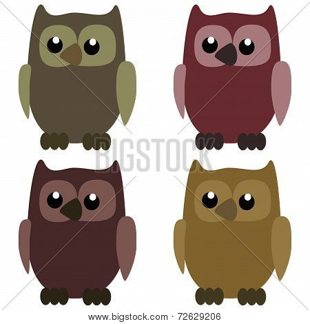 four owls on white