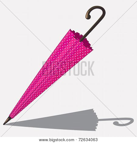 Closed Pink Colour Umbrella With Dots Isolated