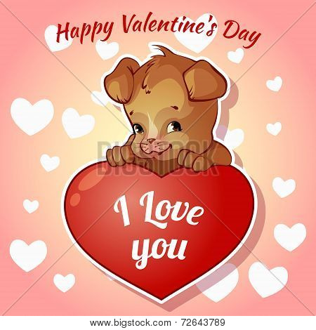 Cute puppy with hearts for Valentine's Day