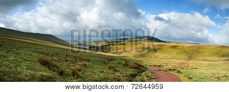 Beautiful Landscape Of Brecon Beacons National Park With Moody Sky