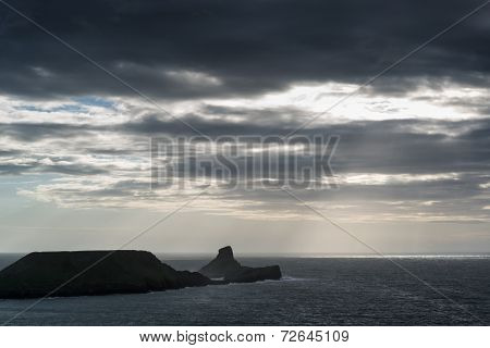Summer Landscape Of Worm's Head And Rhosilli Bay In Wales