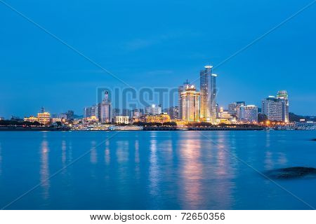 Xiamen Skyline Closeup At Night