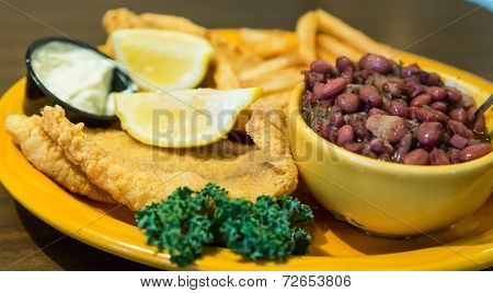Fried Fish Dinner With Red Beans And Rice