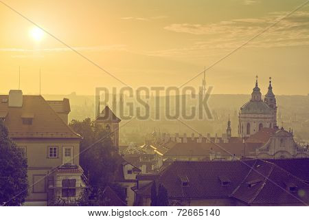 Prague City Morning Skyline