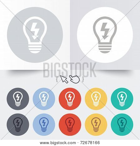 Light lamp sign icon. Bulb with lightning symbol