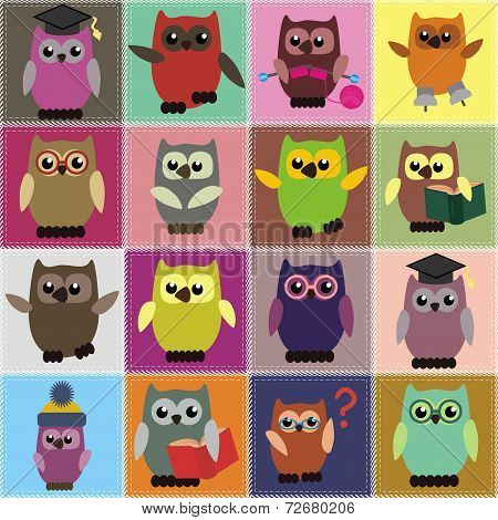 patchwork background with owls
