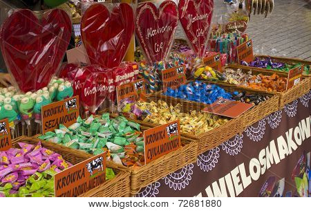Sweets for sale on a market in Krakow