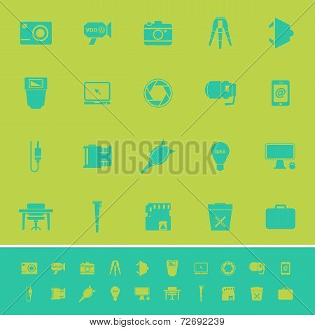 Photography Related Item Color Icons On Green Background