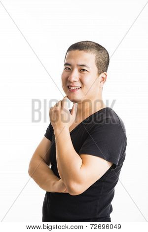 Young Asian Man Standing Isolated On White