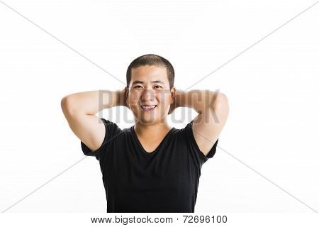 Young Asian Man Standing Isolated On White