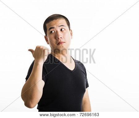 Young Asian Man Standing Isolated On White