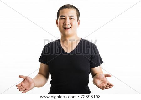 Young Asian Man Standing Isolated On White