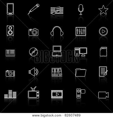 Media Line Iocns With Reflect On Black Background
