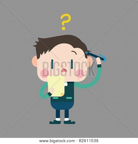 Character Office Man Writing Note Theme Elements