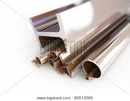 Metal Pipes, Angles, Channels, Squares On A White Background