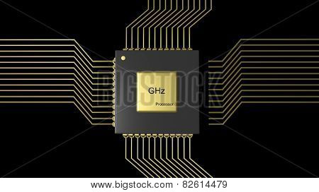 Computer microchip CPU isolated on black background
