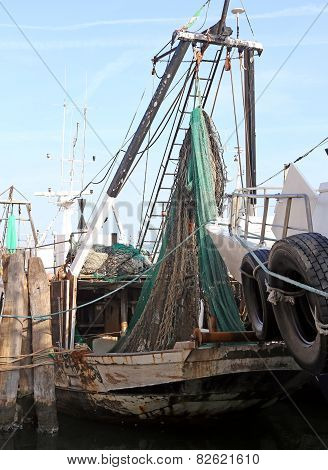 Fishing Nets In Fishing Boat At The Pier